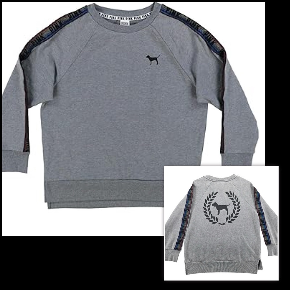 Victoria’s Secret Gray Back Graphic Metallic Logo Sleeve Print Sweatshirt XS
